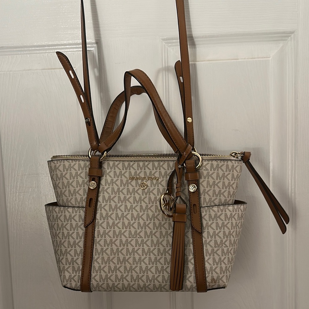 Michael Kors Brown and Cream Shoulder Bag with Monogram
